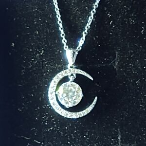 Dazzling Silver Moon and Crystal Necklace